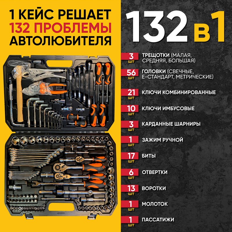 

Набор инструментов для автомобиля и слесарных работ, набор ключей и головок для авто, автоинструменты в чемодане, в кейсе