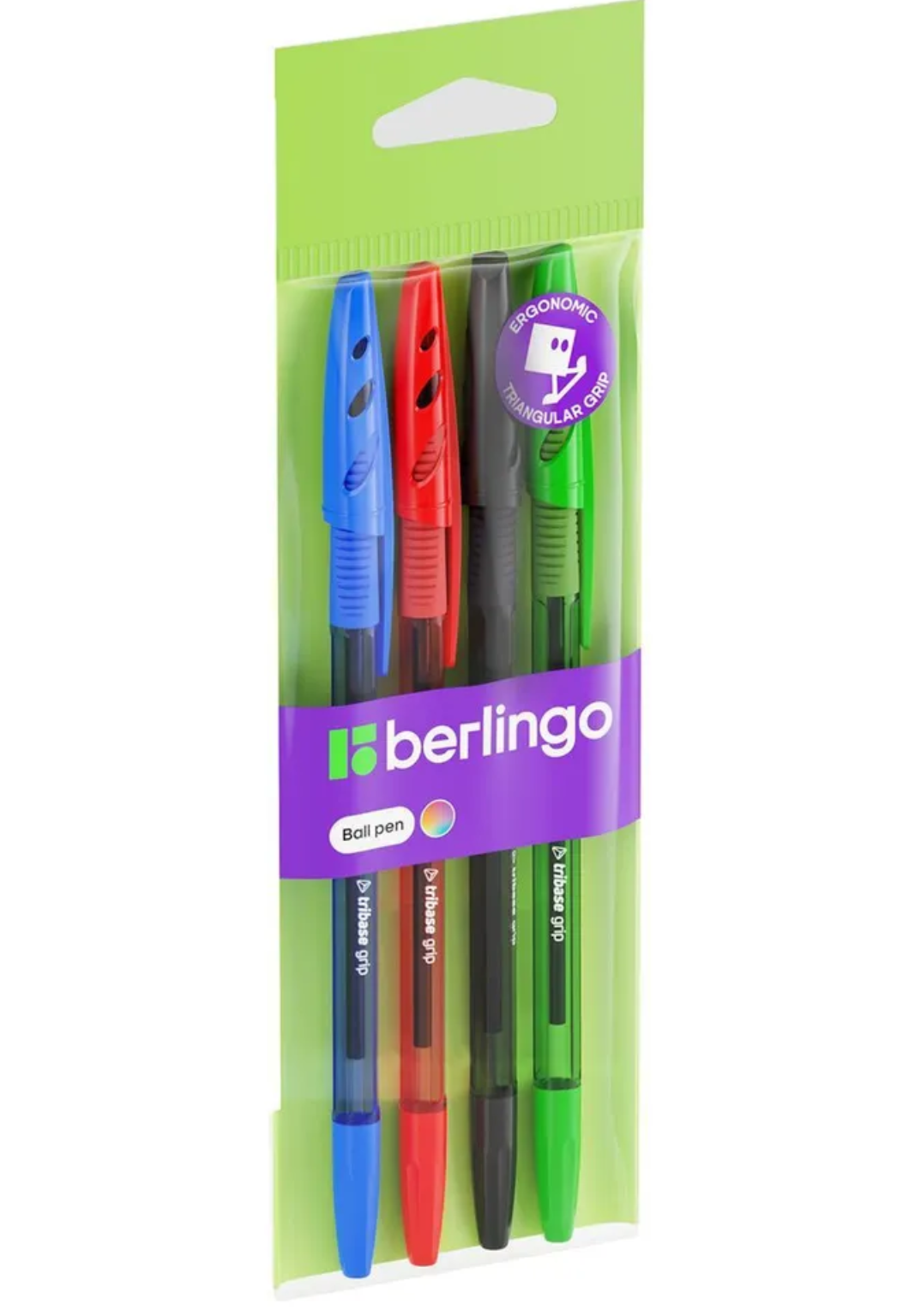 

Набор шариковых ручек Berlingo "Tribase grip" 4 шт., 4 цв., 1,0мм, грип, европодвес новинка