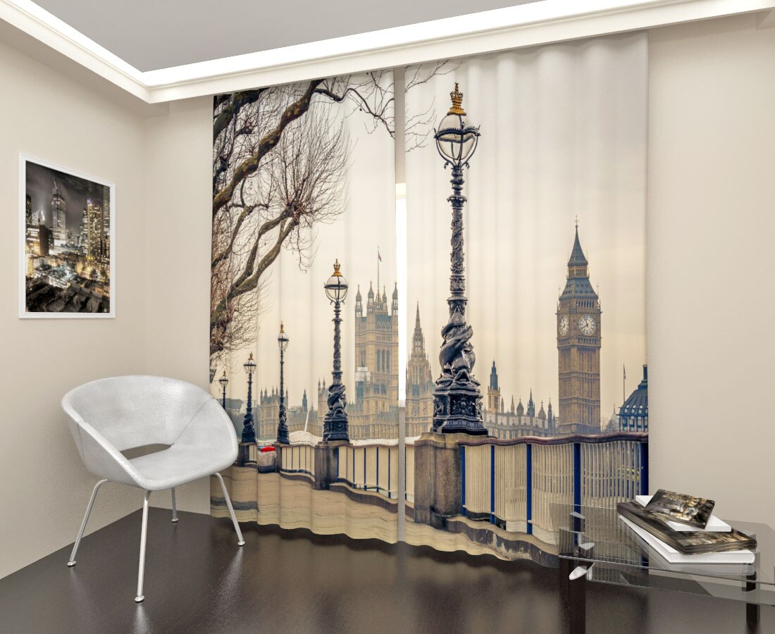 

3D фотошторы Art Paula Бесплатная доставка из РФ Сатен Блэкаут Фототюль Габардин Биг Бен и дом Парламента 2 шт