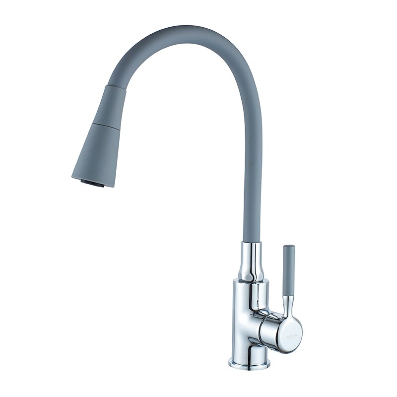 

LEDEME Смеситель для кухни из латуни, однорычажный, гибкий силиконовый излив, 2 режима, L4199