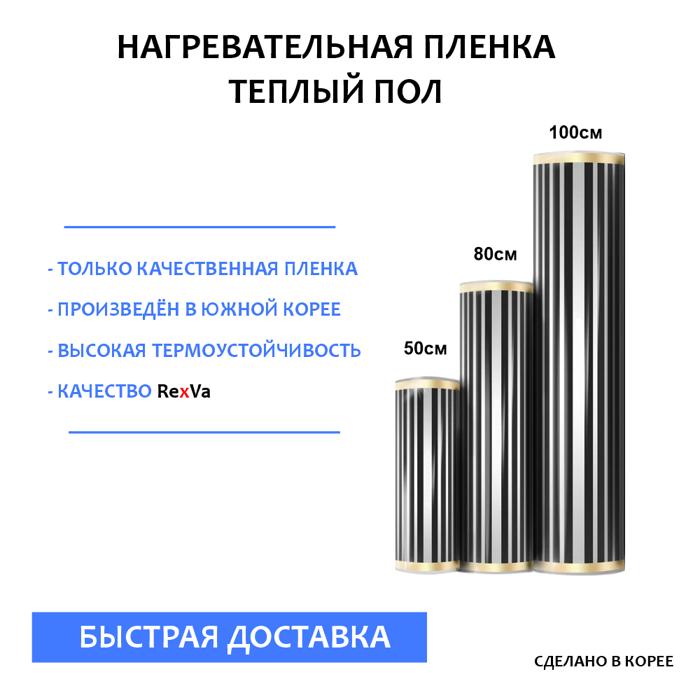 

Теплый пол инфракрасный ширина 50, 80, 100см нагревательная пленка инфракрасная, на отрез, 220вт для любого обогрева