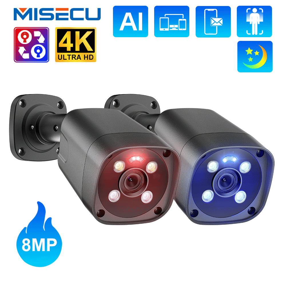 

MISECU UHD 8MP POE IP Camera 4K Security Ai Human Detect Color Night Two Way Audio Outdoor Video Surveillance Onvif XMeye