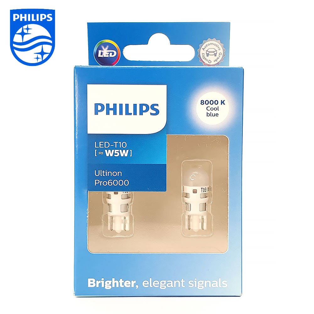 

Автомобильные светодиодные лампы Philips W5W T10 (W2,1x9,5d) Ultinon Pro6000 (2 шт.) 4000К, 6000К, 8000К, янтарные 11961CU60X2