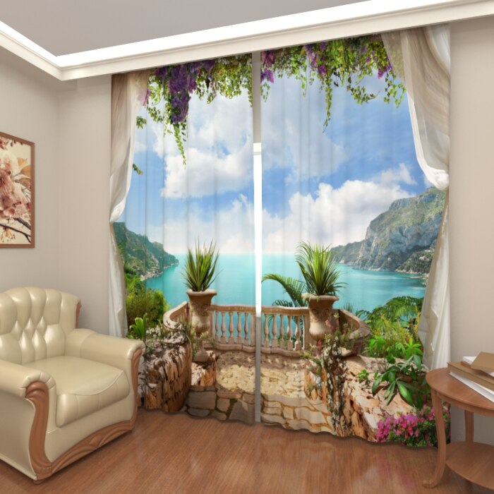 

3D фотошторы Art Paula Бесплатная доставка из РФ Сатен Блэкаут Фототюль Спуск к морю 2 шт