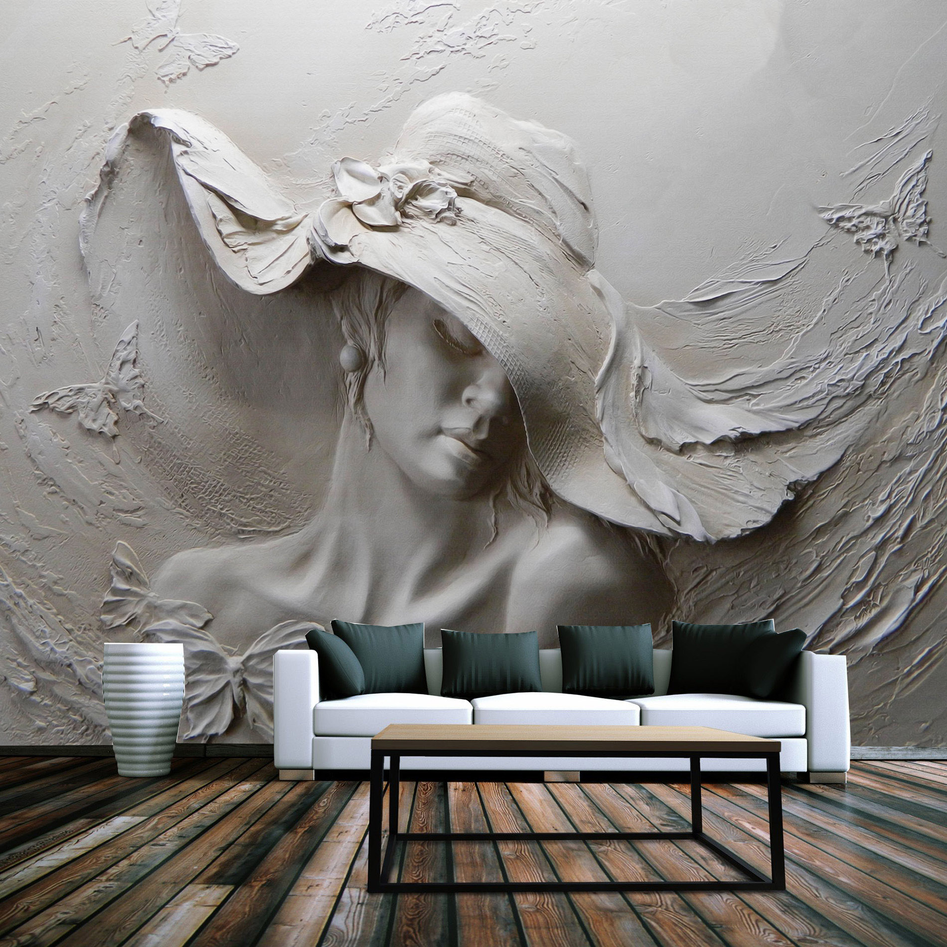 

Обои фотообои фотообои 3d на стену обои флизелиновые фото обои на стену Фреска загадочной женщины в шляпе.