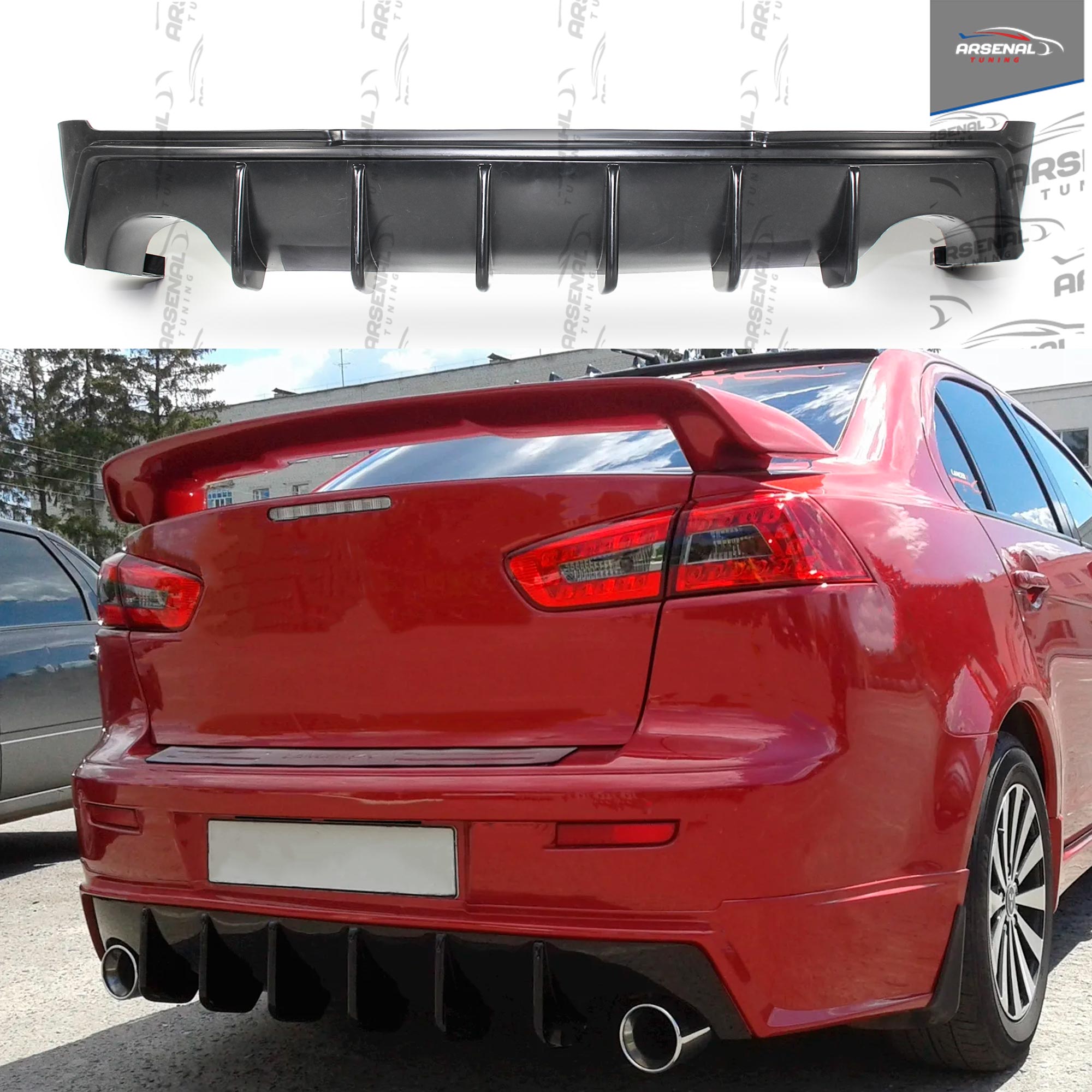 

Накладка на задний бампер Юбка Shark Митцубиси Лансер 10 АБС пластик диффузор тюнинг стайлинг выхлоп