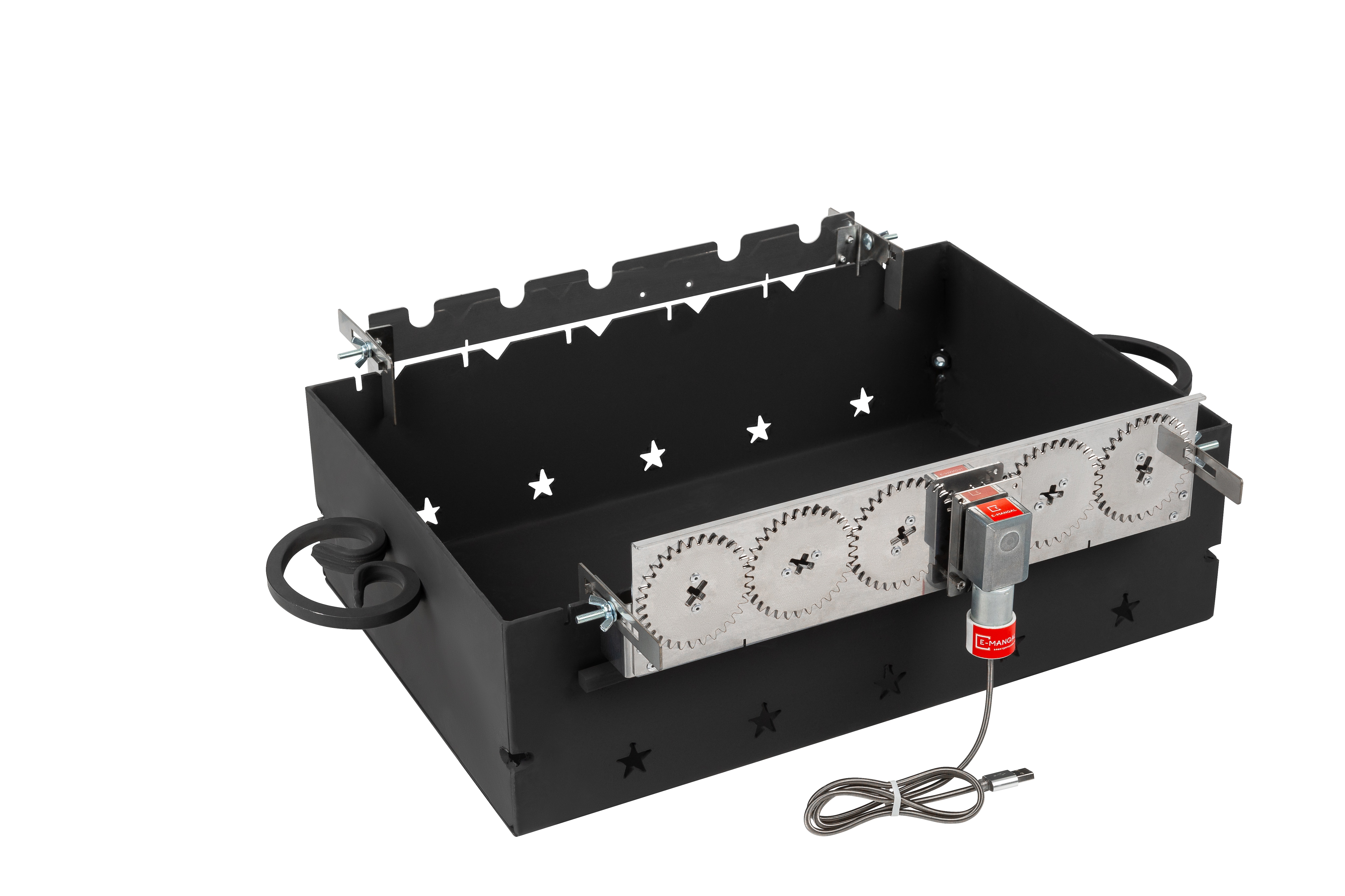 

Электровертел Emangal на 5 шампуров. Устройство для вращения шампуров. Шампуры-самокруты для мангала, гриля, барбекю.