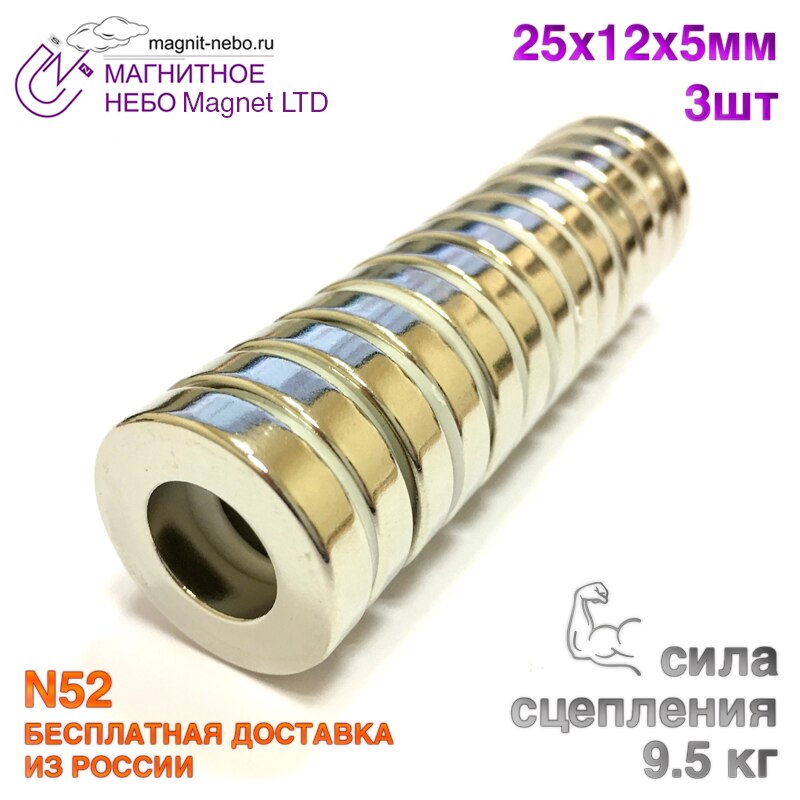 

Неодимовый магнит кольцо Magnet LTD 25x12x5 мм - 3шт.