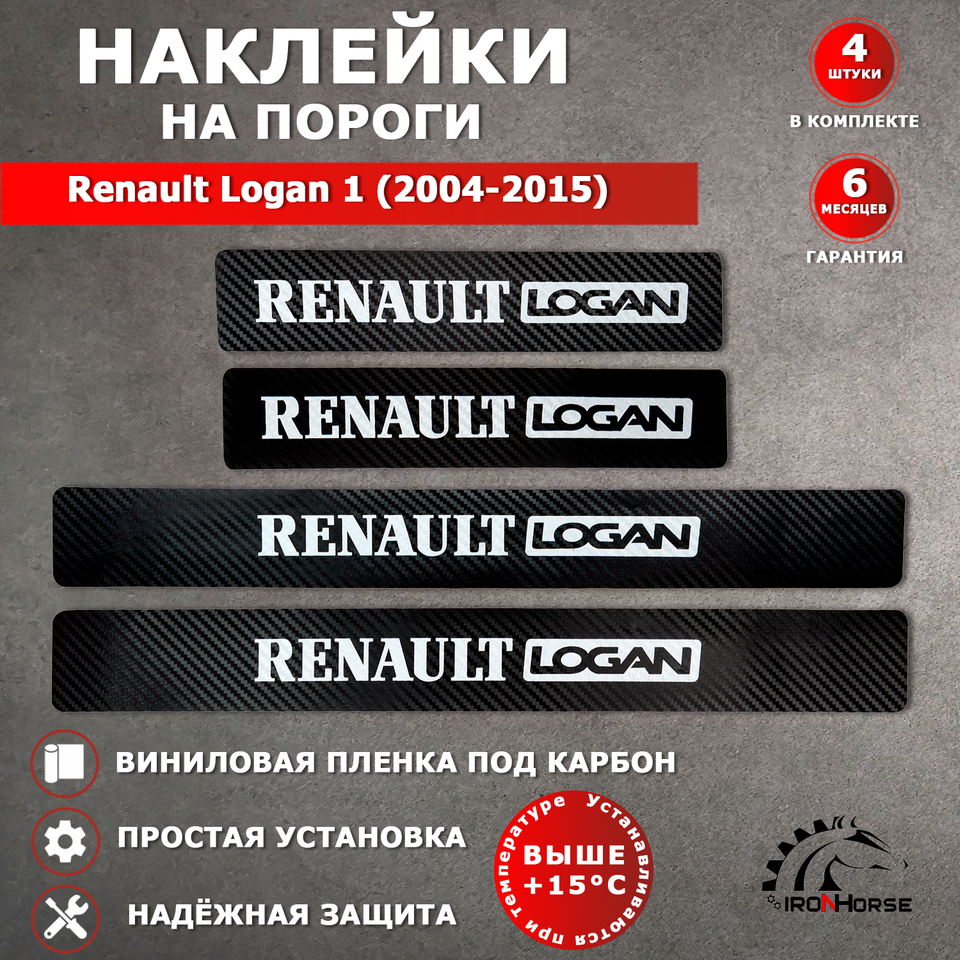 

Накладки на пороги карбон черный Рено Логан 1 / Renault Logan I (2004-2015) надпись Renault Logan