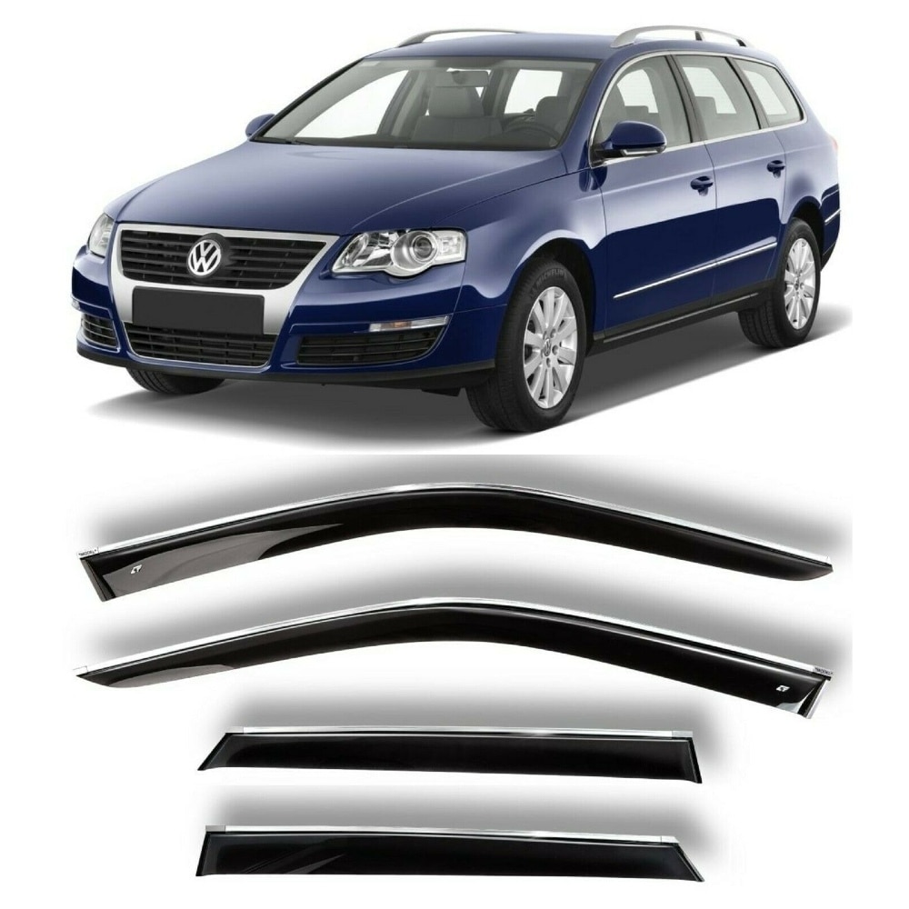 

Дефлекторы окон хром полоска молдинг Cobra Tuning на авто VW Пассат В6 Универсал 2005-2010 ветровики от дождя солнца и ветра