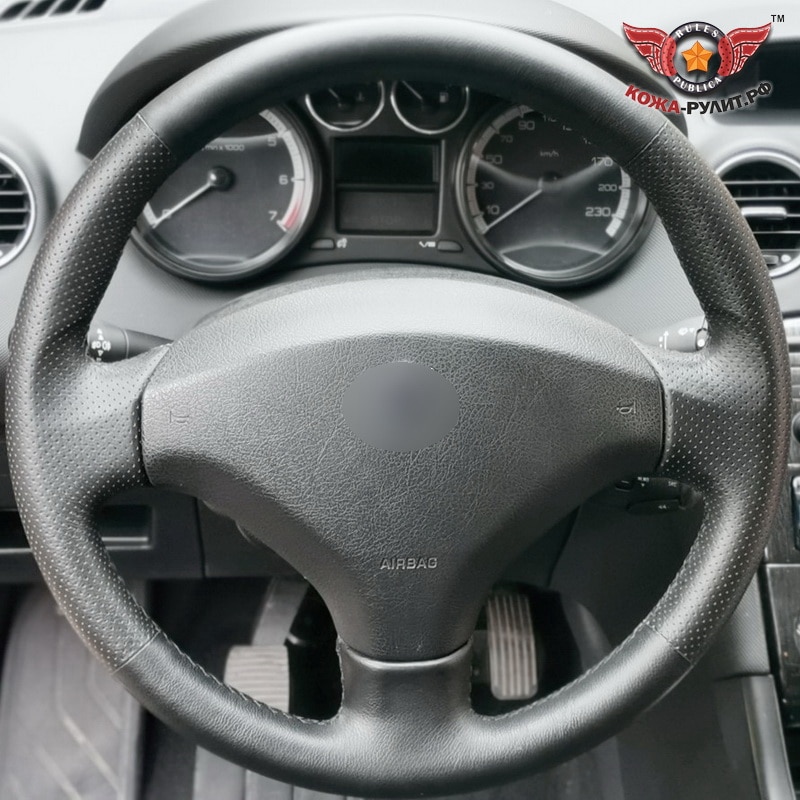 

Оплетка из натуральной кожи на руль Peugeot 308 I (2007-2013), Peugeot 408 I (2012-2014), черная