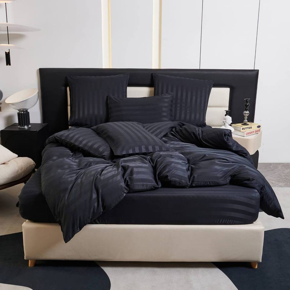 

Комплект постельного белья Sampattu страйп сатин смесовая ткань евро 2 спальных 1.5 сп