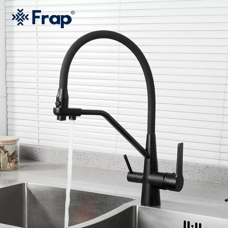 

Frap Смеситель для раковины с выходом для фильтрованной воды для кухни кран для питьевой воды черный латунь F4374-6