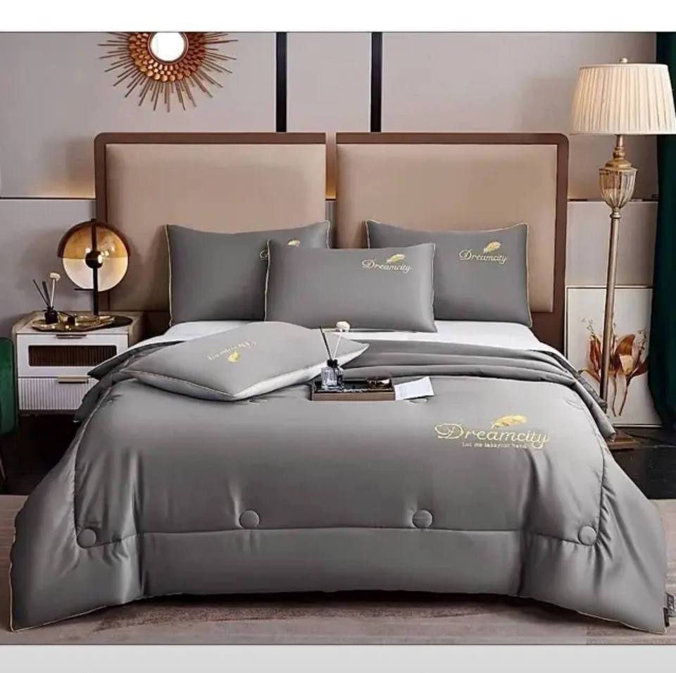 

Постельное белье с готовым одеялом Сатин Однотонное постельное белье Простыня На Резинке Евро Семейный Комплект постельного