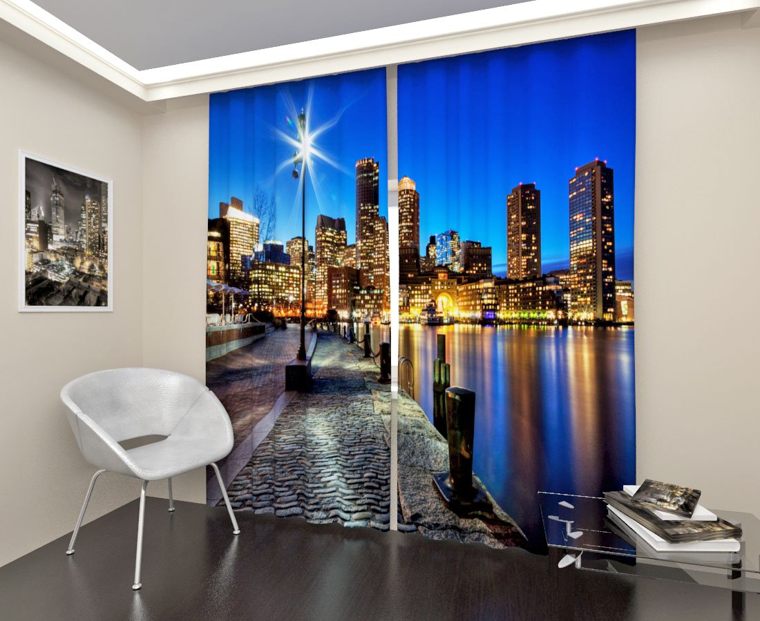 

3D фотошторы Art Paula Бесплатная доставка из РФ Сатен Блэкаут Фототюль Ночной город 1 2 шт