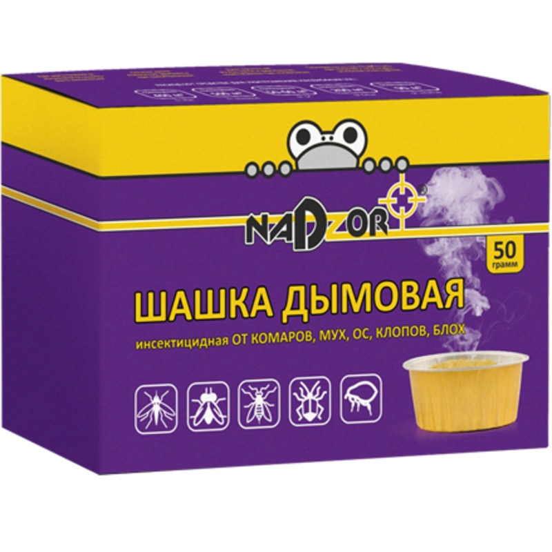 

Шашка дымовая инсектицидная от мух комаров ос тараканов блох Nadzor 50 гр