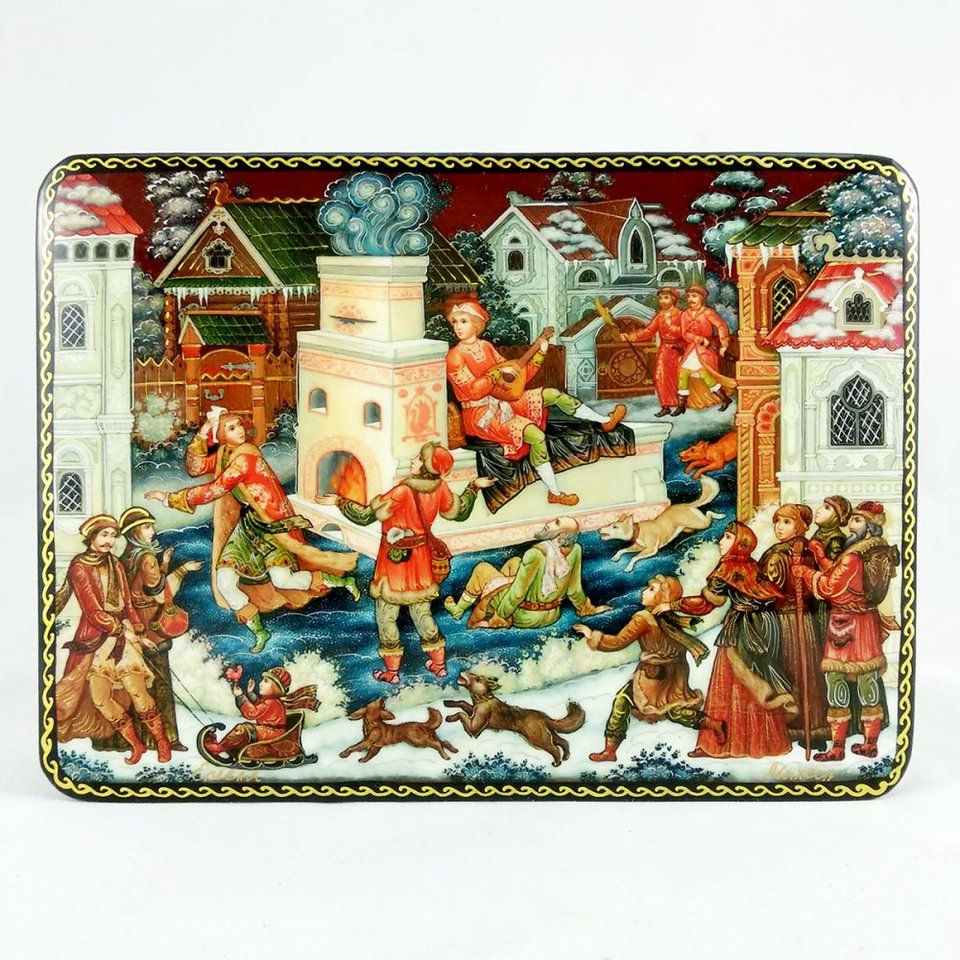 

Шкатулка лаковая с элементами ручной росписи Емеля на печке, 15 на 11