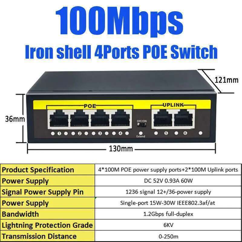 

Коммутатор Kuwfi 48V POE с 6 портами беспроводной сети 100 Мбит AP CCTV Камера Интеллектуальный коммутатор 1,2 Гбит