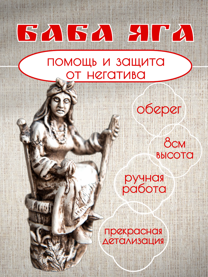 

Славянский защитный оберег для дома Баба Яга в ступе с кошкой 8см гипс