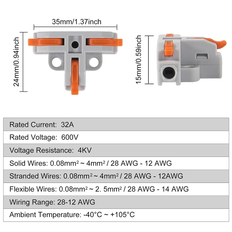 

10 шт. Т-образный рычажный разъем для проводов с гайкой, быстроразветвитель, 3-полосные электрические провода, компактный провод, провод