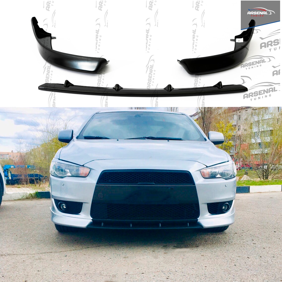 

Клыки и центральная вставка Митцубиси Лансер 10 2007-2010 абс пластик тюнинг переднего бампера губа стайлинг накладка экстерьер