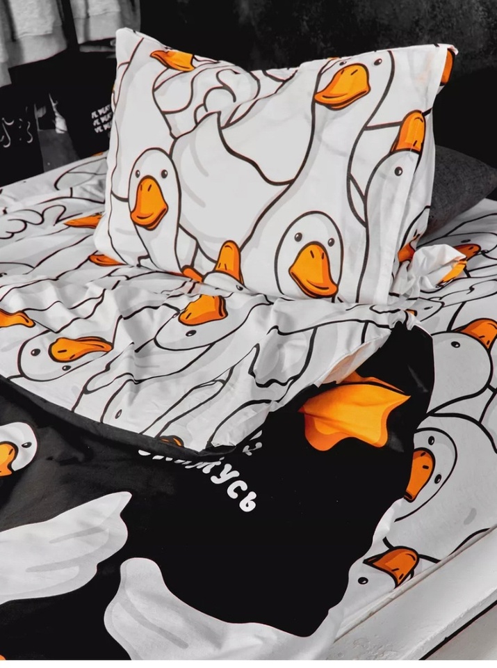 

Комплект постельного белья "Гусь-обнимусь", перкаль, 100% ХЛОПОК 1,5-сп, 2-сп.с евро простыней