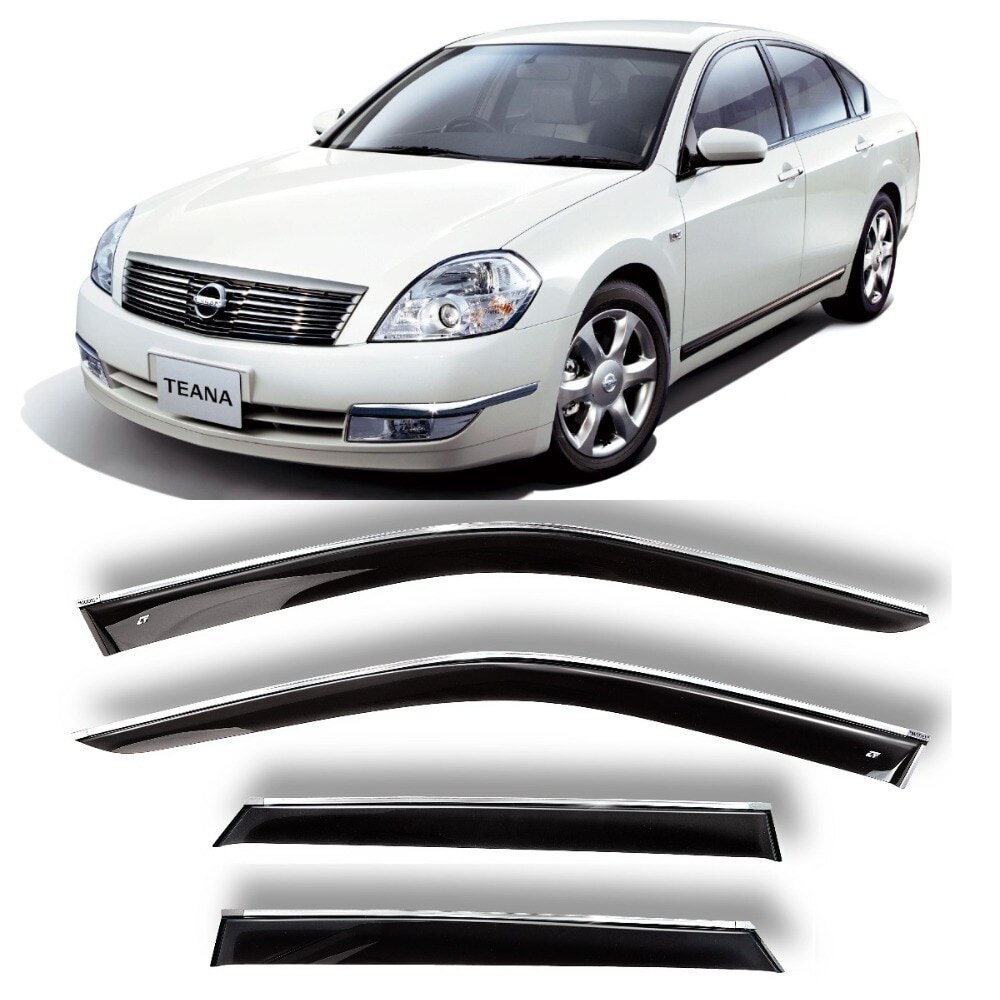 

Дефлекторы окон хром полоска молдинг Cobra Tuning на авто Ниссан Теана (J31) I Седан 2003-2008 ветровики от дождя солнца и ветра