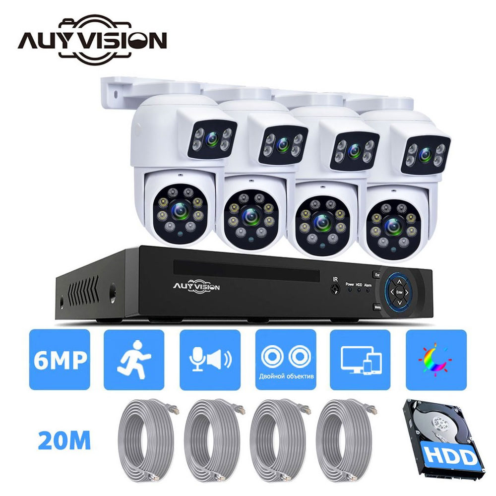 

6MP XMEYE двусторонний аудио AI обнаруживает систему наблюдения POE Dual Lens PTZ POE Security Camera System