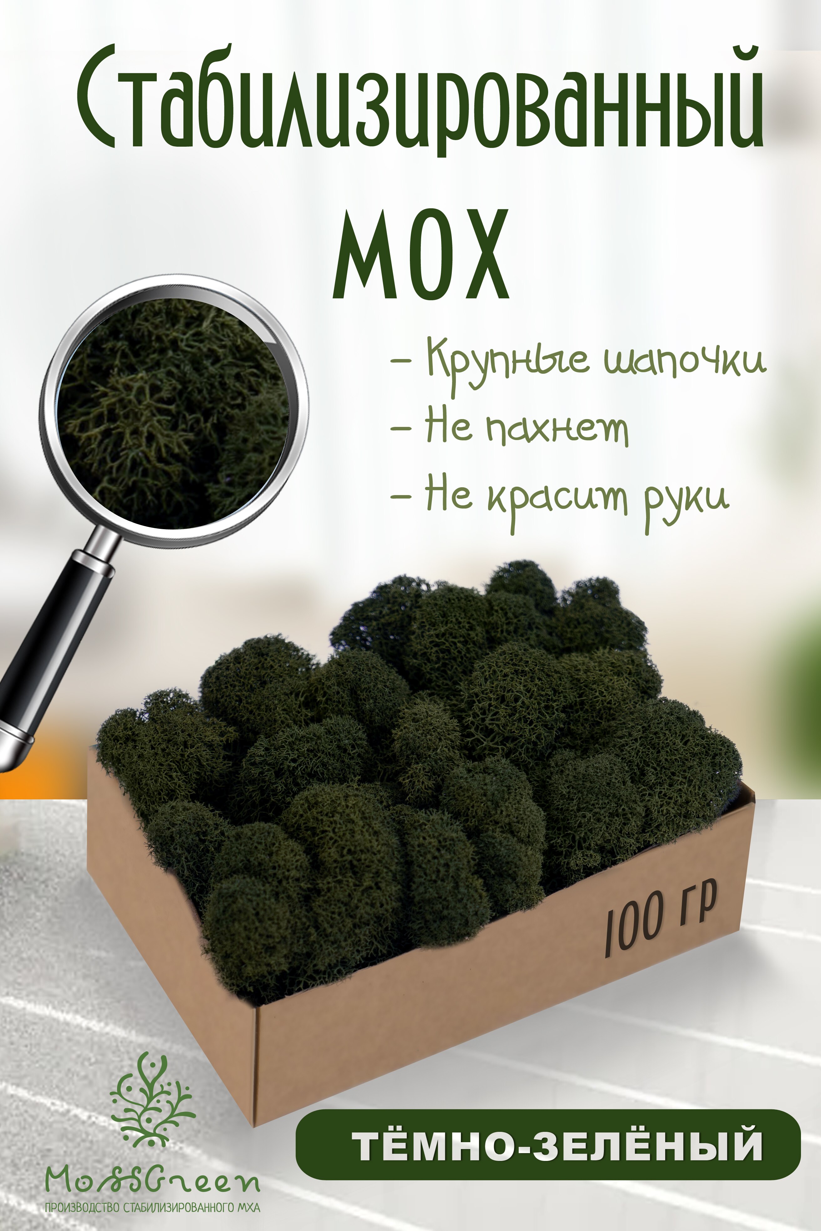 

Мох стабилизированный 100 гр/мох ягеля MossGreen цвет 12 Тёмно-зелёный