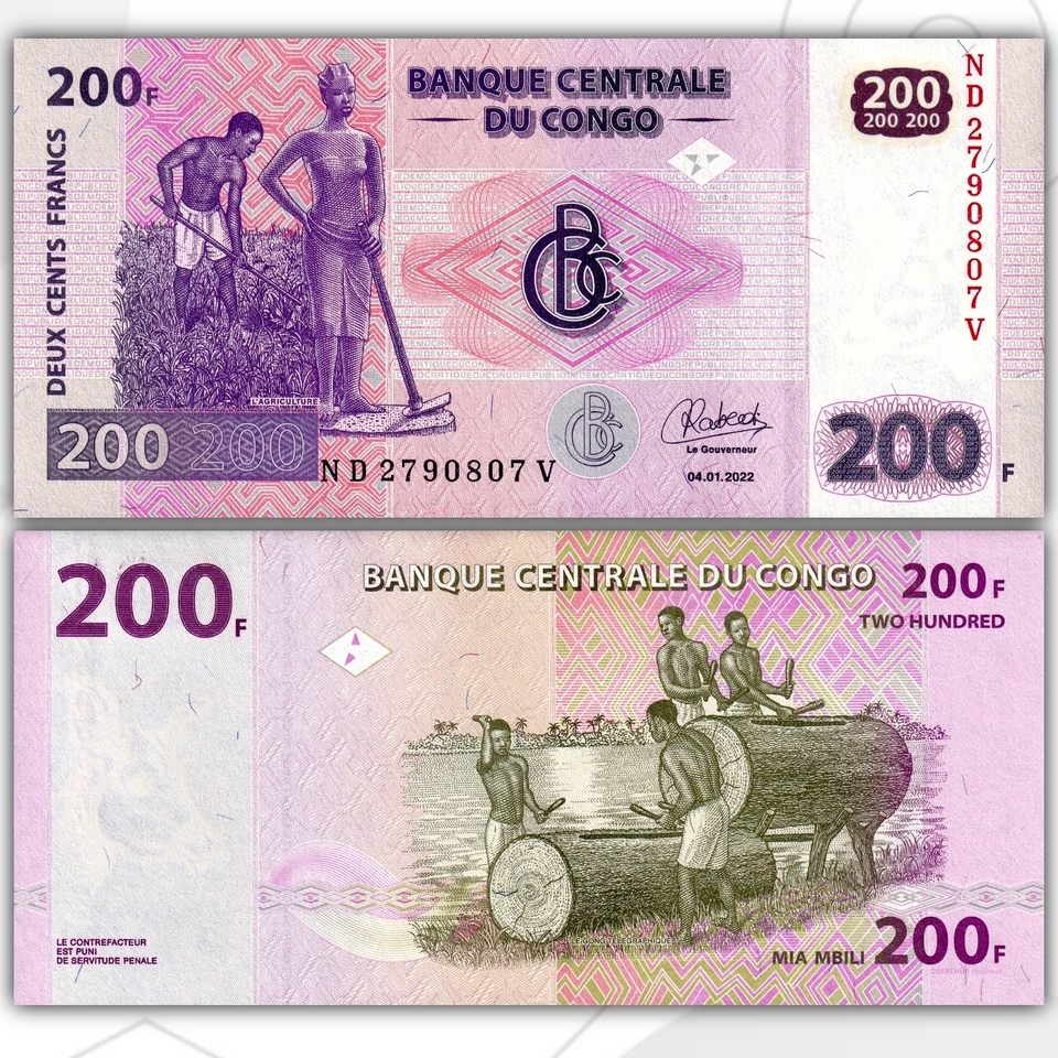 

Конго 200 франков 2007 года UNC