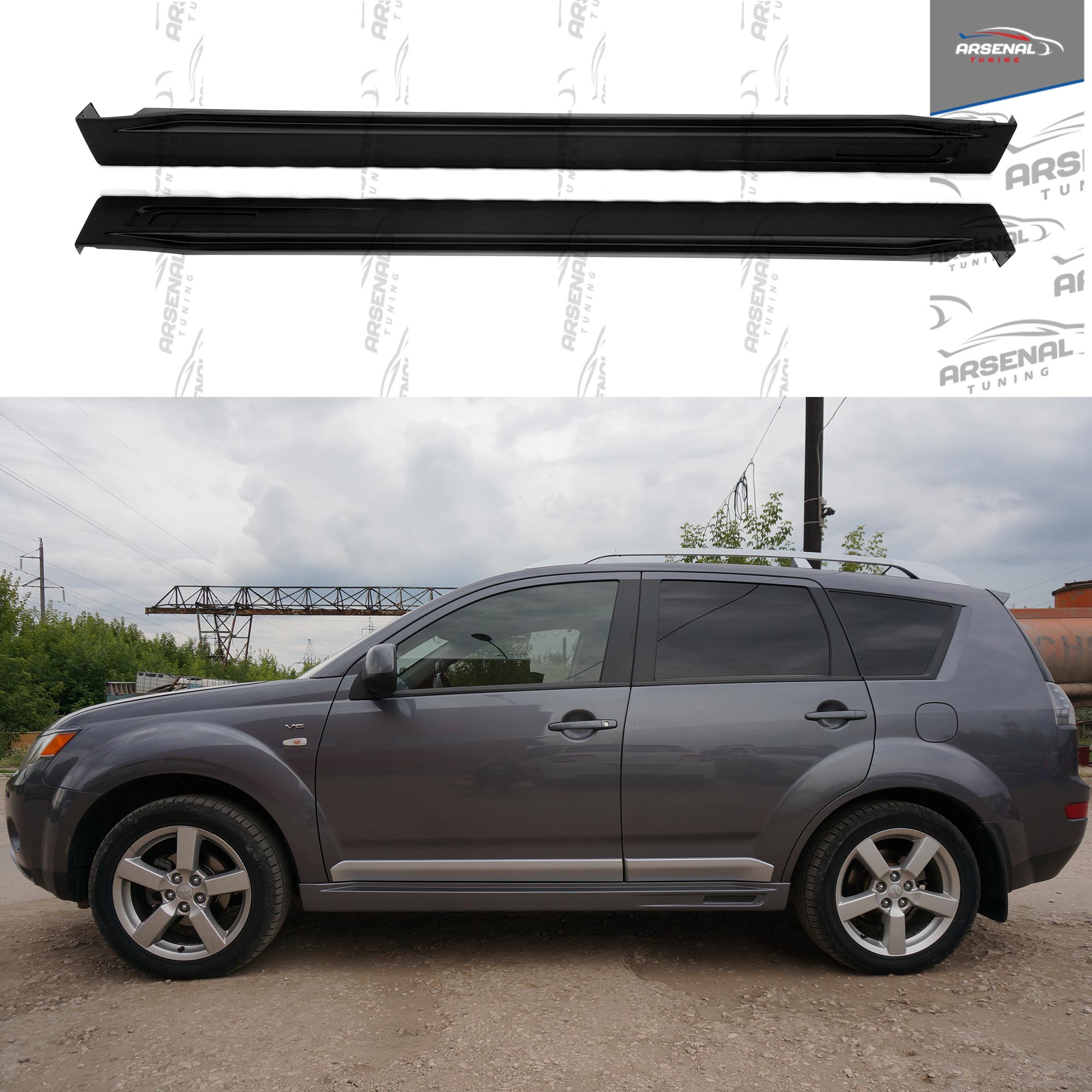 

Накладки на пороги в стиле ROADEST для Mitsubishi Outlander XL (2005-2009), АБС пластик, боковые юбки, обвес, тюнинг, защита ЛКП