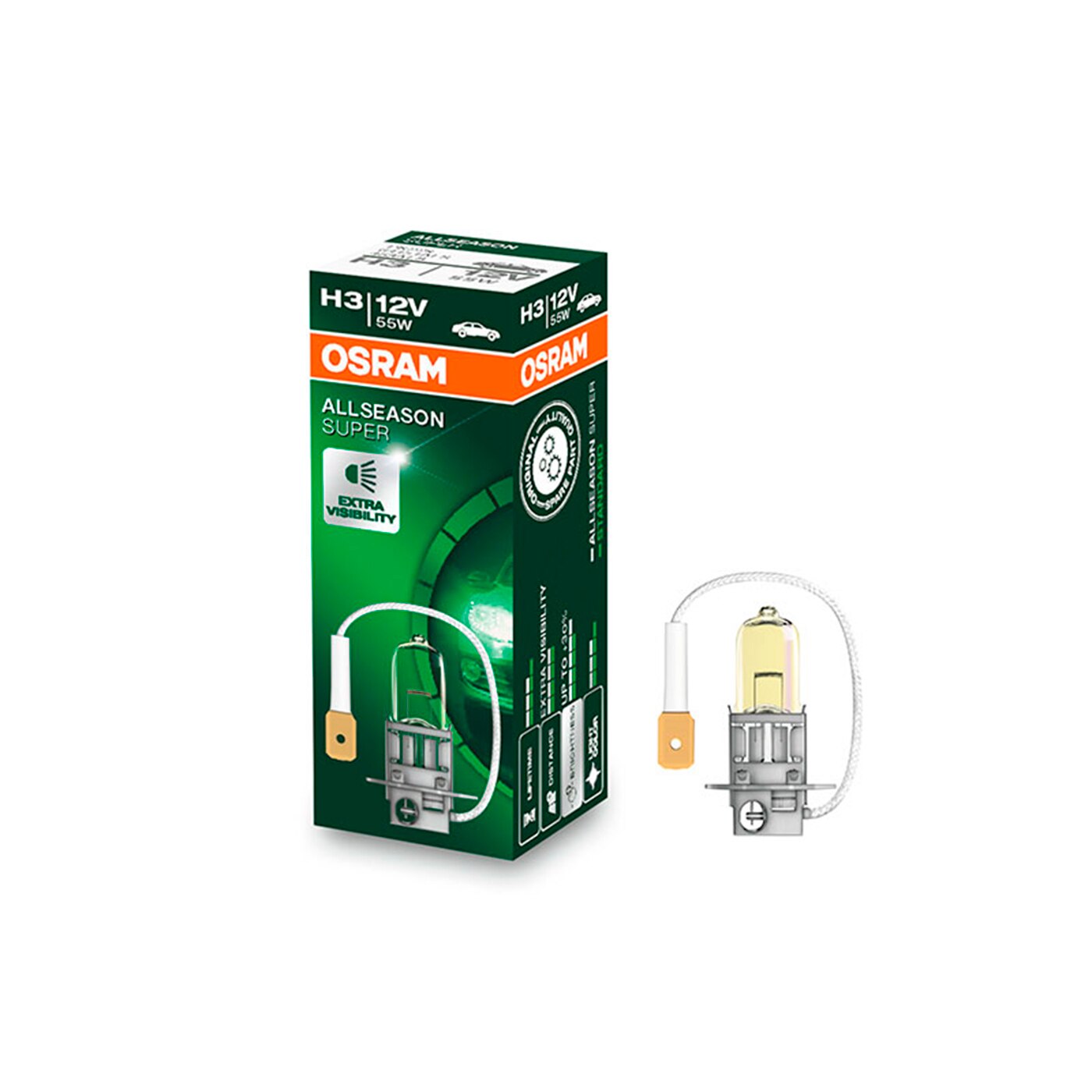 

Лампа галогенная Osram Allseason H3 12V 55W PK22s, 1 шт.