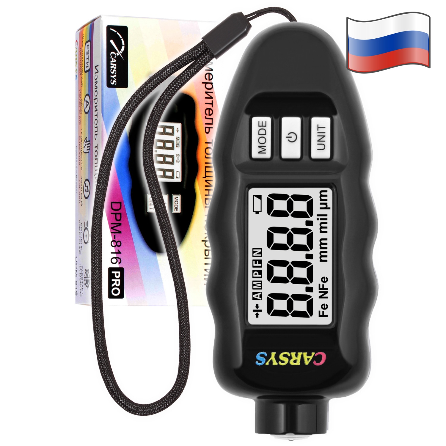 

Толщиномер для авто CARSYS DPM-816 PRO черный Быстрые измерения по черным и цветным металлам 0-3500 мкм пр-во Россия