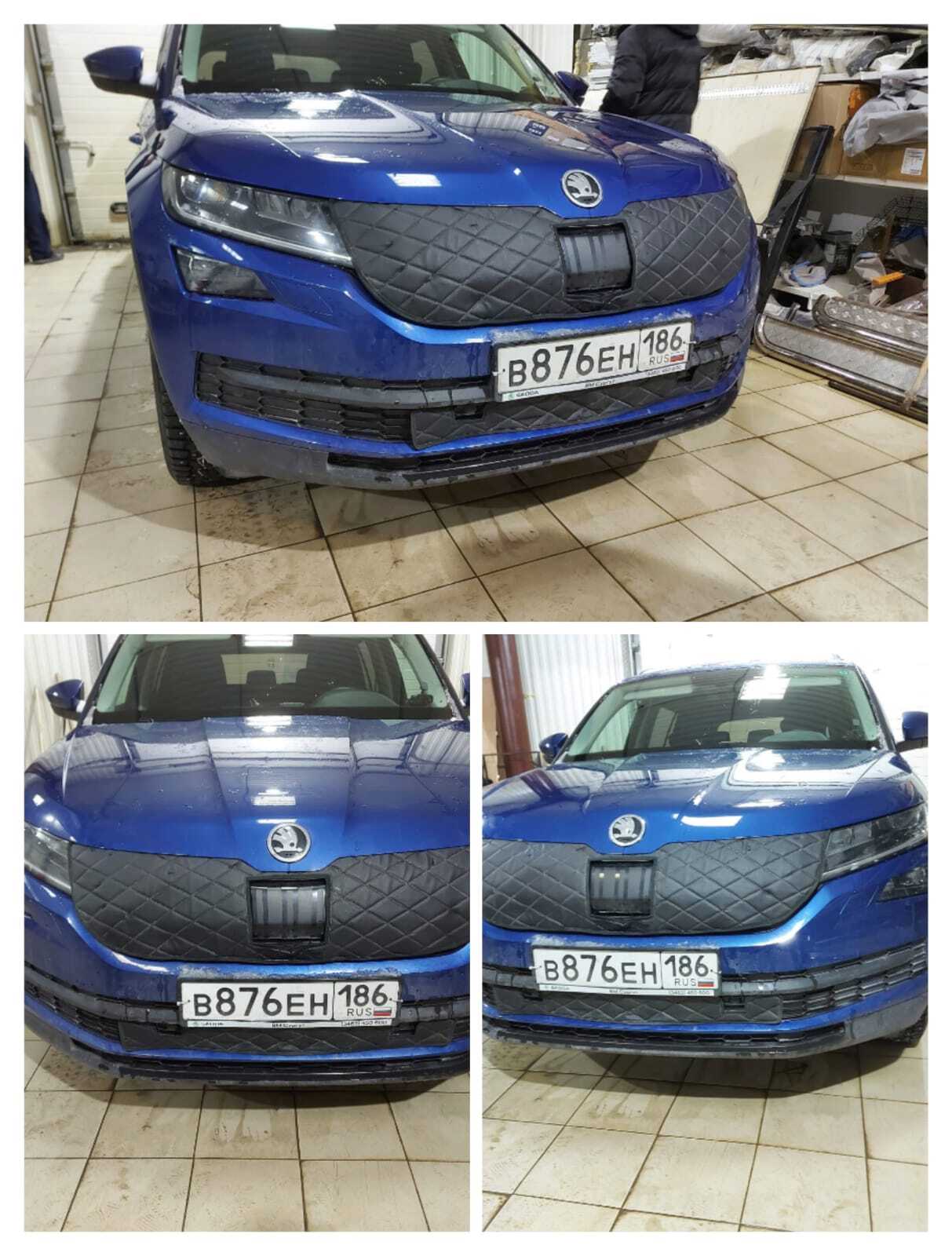 

Зимняя защита радиатора Skoda Kodiaq 2016-2020 Шкода Кадиак Кодиак (комплект)под радар и парктроники