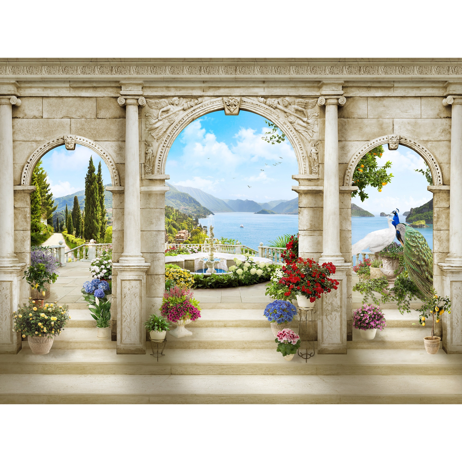 Обои фотообои фотообои 3d на стену обои флизелиновые фото обои на стену Великолепный вид на природу через арки.