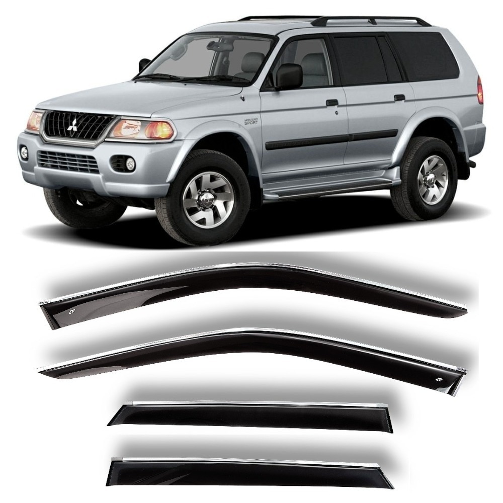 

Дефлекторы окон хром полоска молдинг Cobra Tuning на авто Митсубиси Паджеро Спорт I 5 дв. 1998-2007 ветровики от дождя и солнца