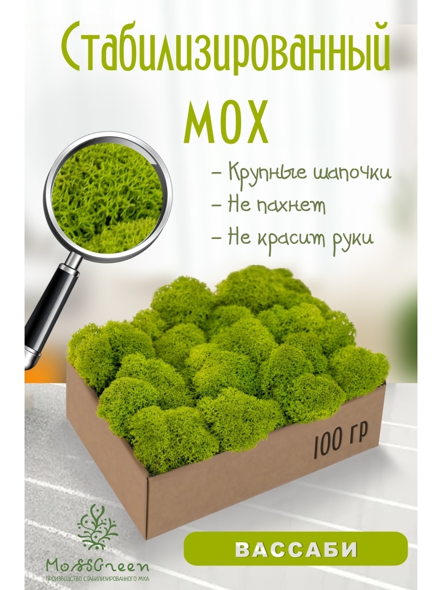 

Мох стабилизированный 100 гр/мох ягеля MossGreen цвет 11 вассаби