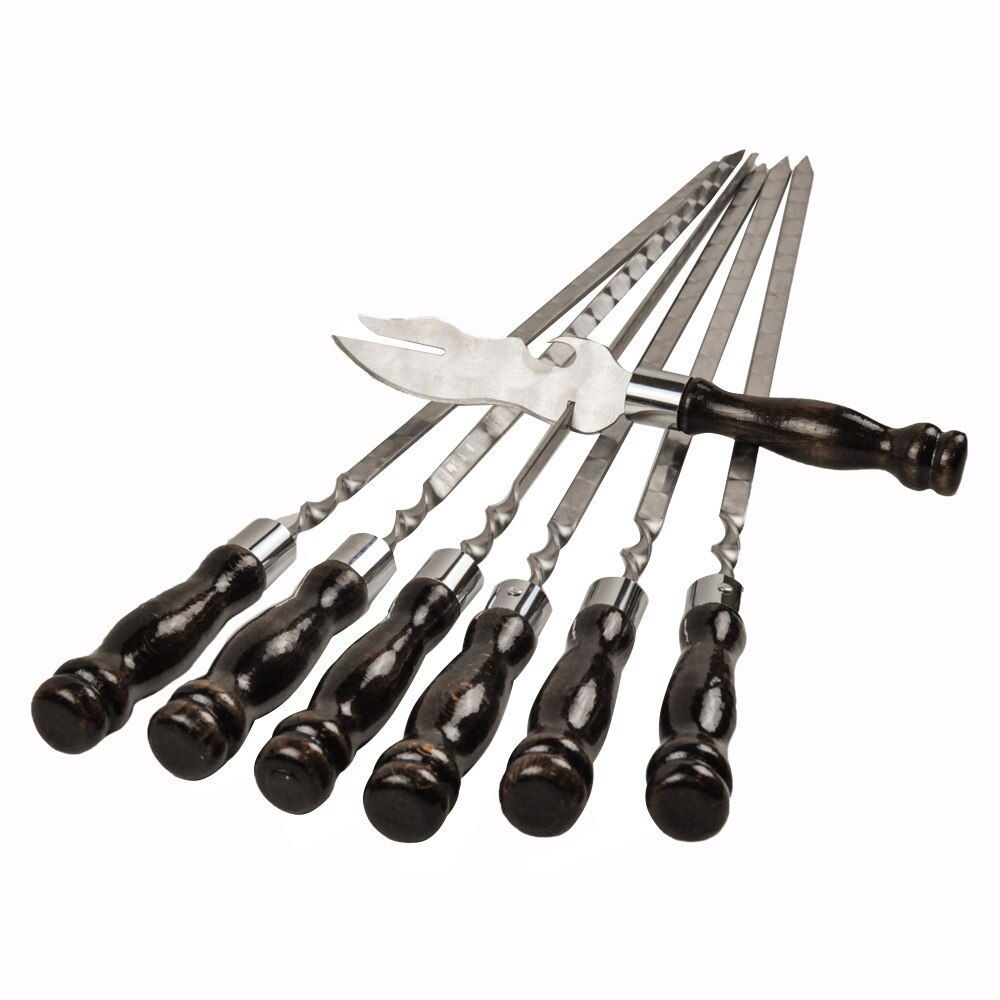 

Набор из 6 шампуров + нож для снятия мяса, из нержавейки с деревянной ручкой, качественный