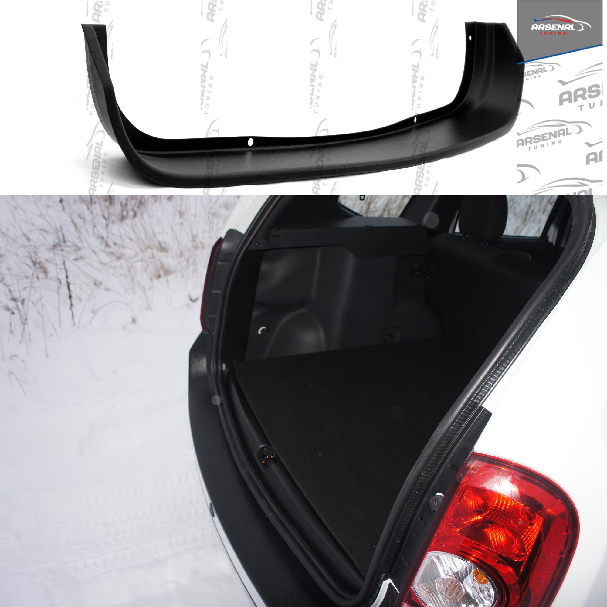 

Защитная накладка на задний бампер широкая для Renault Duster (2010-2014) (дорестайлинг), АБС пластик с тиснением, защита ЛКП