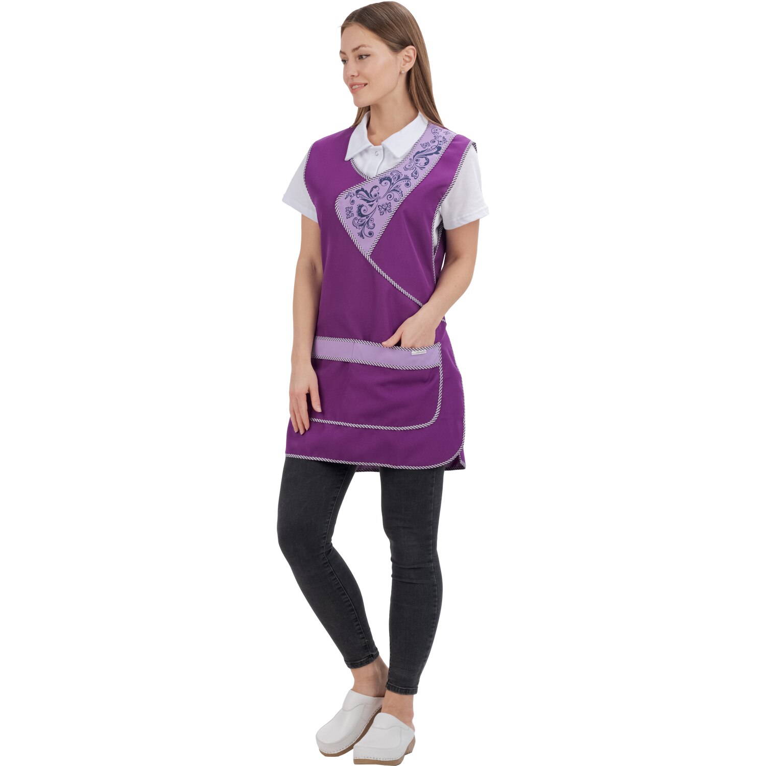 

Женский рабочий фартук для продавца IVUNIFORMA Нежность на завязках с рисунком. Ткань габардин 100 % ПЭ