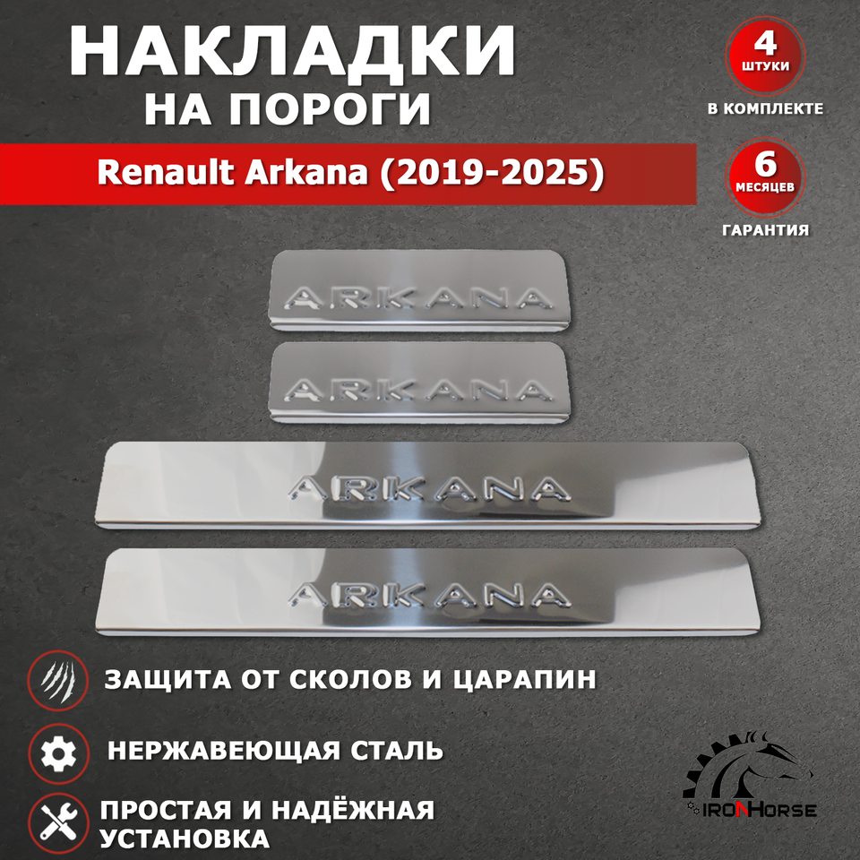 

Накладки на пороги Рено Аркана / Renault Arkana (2019-2025) надпись Arkana