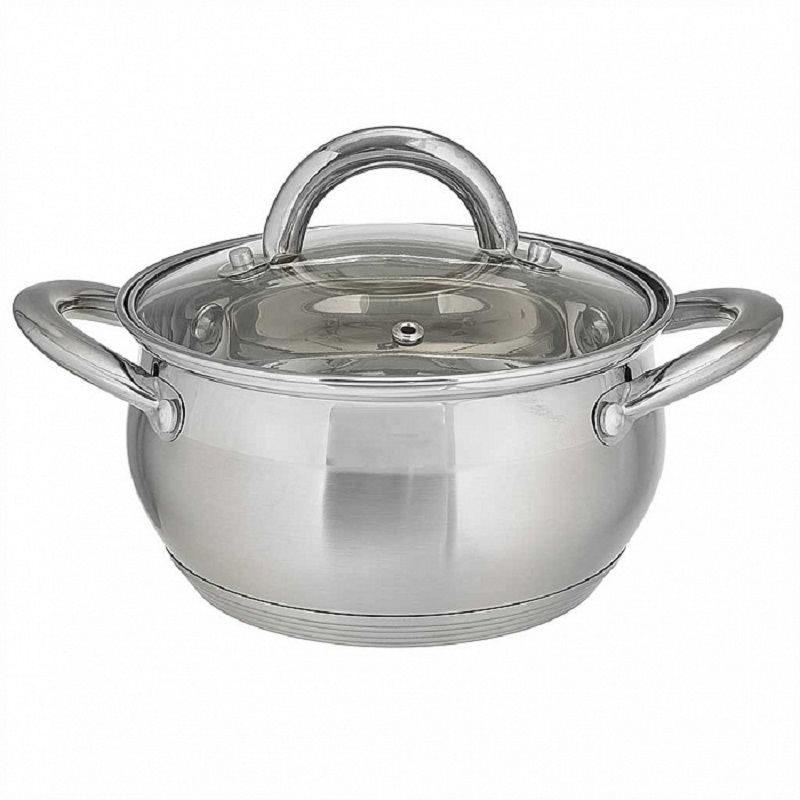 

Кастрюля 1,9 л. 6 см. из нержавеющей стали со стеклянной крышкой WEBBER BE-351/2