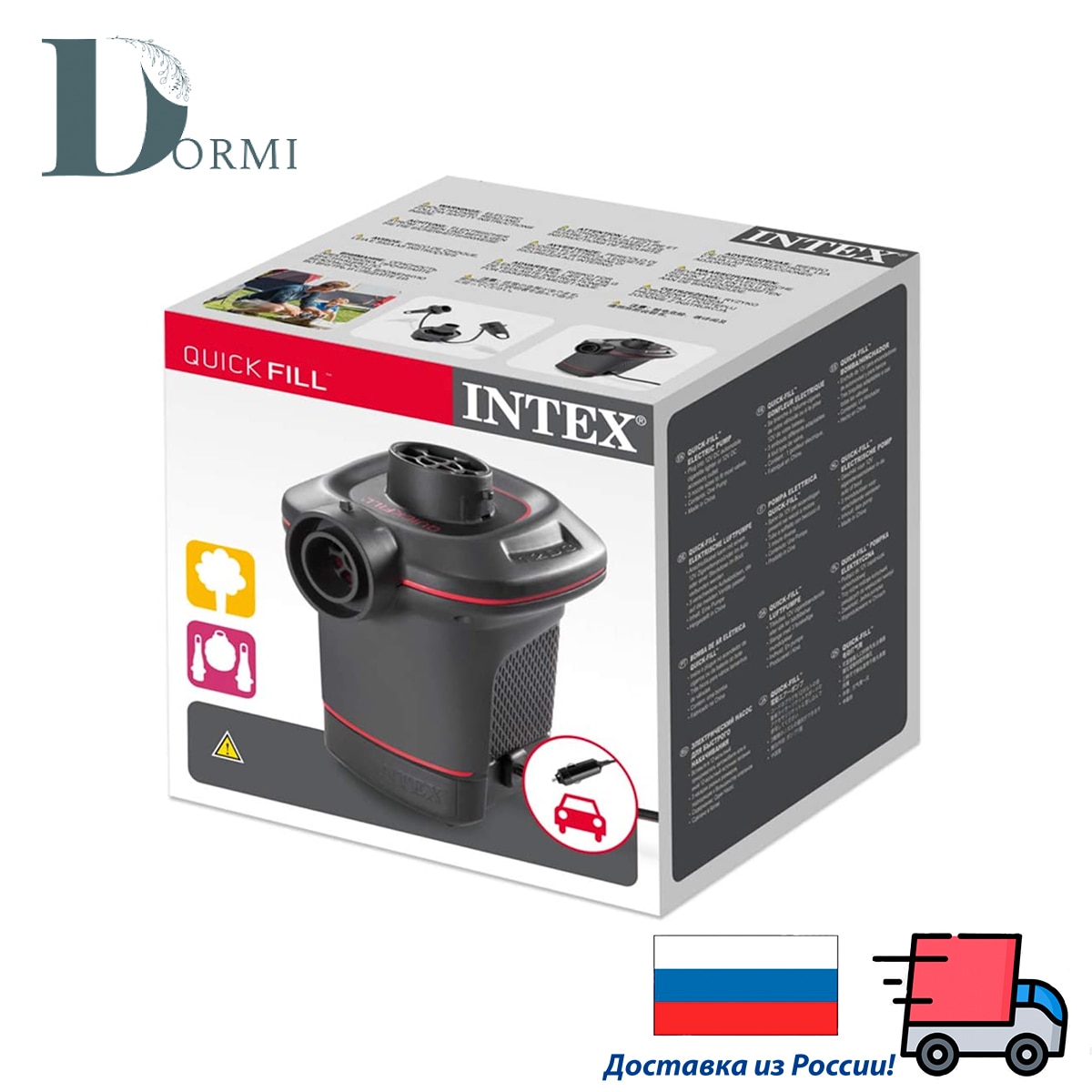 

Электрический насос Intex Quick-Fill DC 12 В от прикуривателя, 66636 л/м, 3 насадки в комплекте Intex