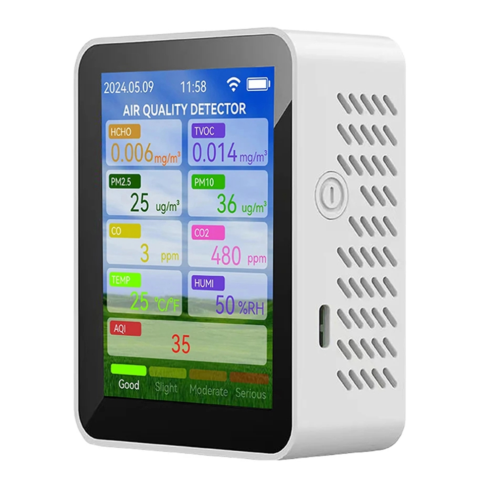 

Tuya WiFi Измеритель качества воздуха HCHO TVOC Угарный газ CO2 PM2.5/10 Тестер Портативный датчик температуры и влажности Белый