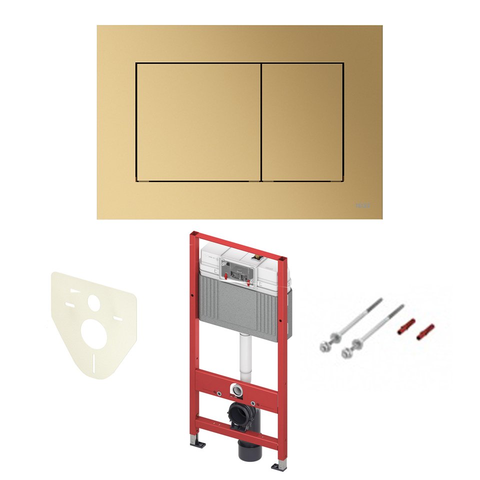 

Комплект для установки подвесного унитаза: инсталляция, пластиковая панель смыва TECEnow, латунь металлик