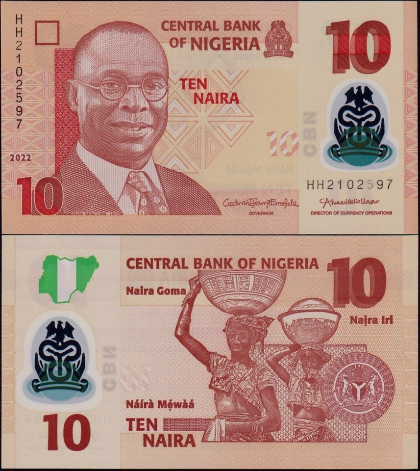 

Нигерия 10 найра 2022 год Полимер UNC