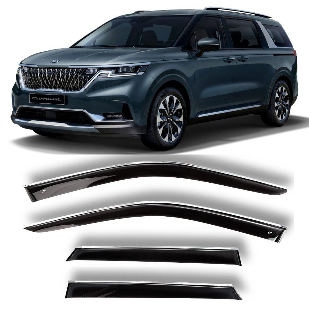 

Дефлекторы окон хром полоска молдинг Cobra Tuning K16520CR на авто Kia Carnival IV 2020- н.в. ветровики от дождя солнца и ветра