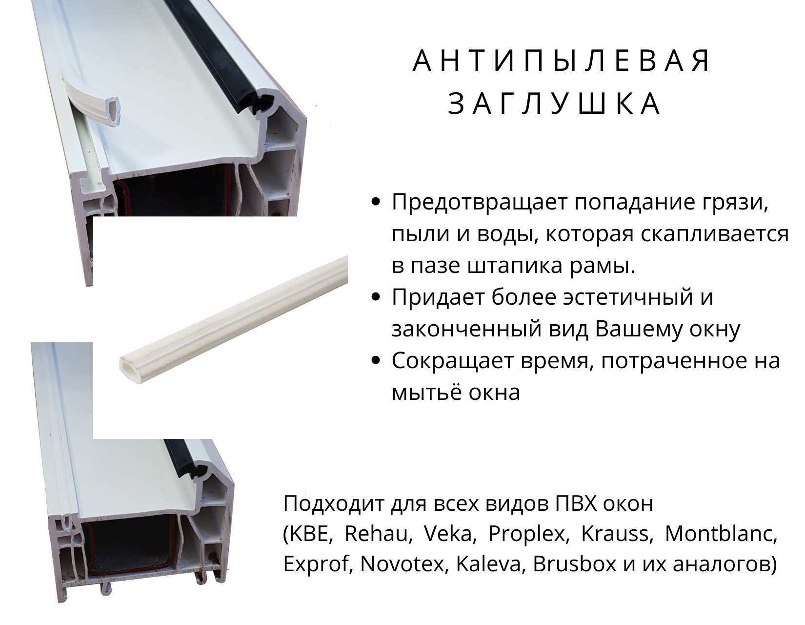 

Антипылевая заглушка паза штапика для пластиковых окон.