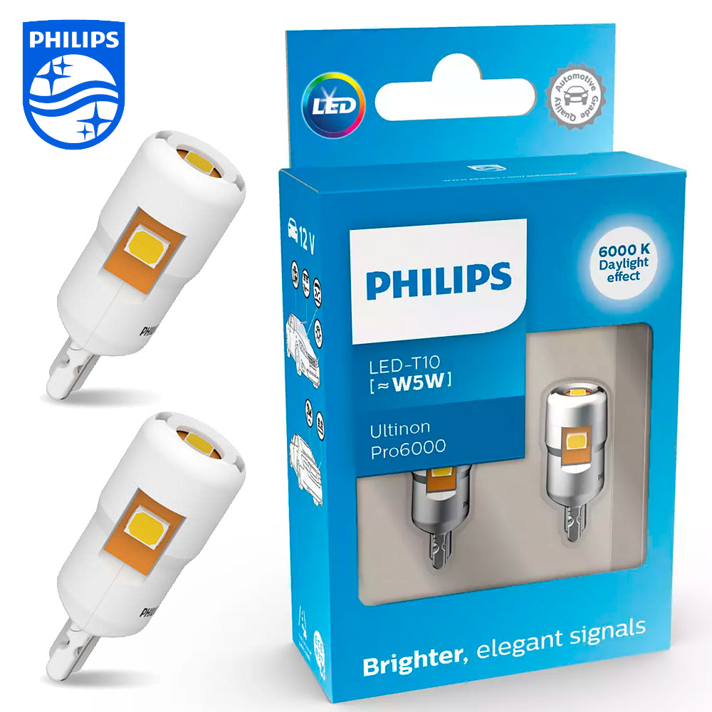 

Автомобильные светодиодные лампы Philips W5W T10 (W2,1x9,5d) Ultinon Pro6000 (2 шт.) 4000К, 6000К, 8000К, янтарные 11961CU60X2
