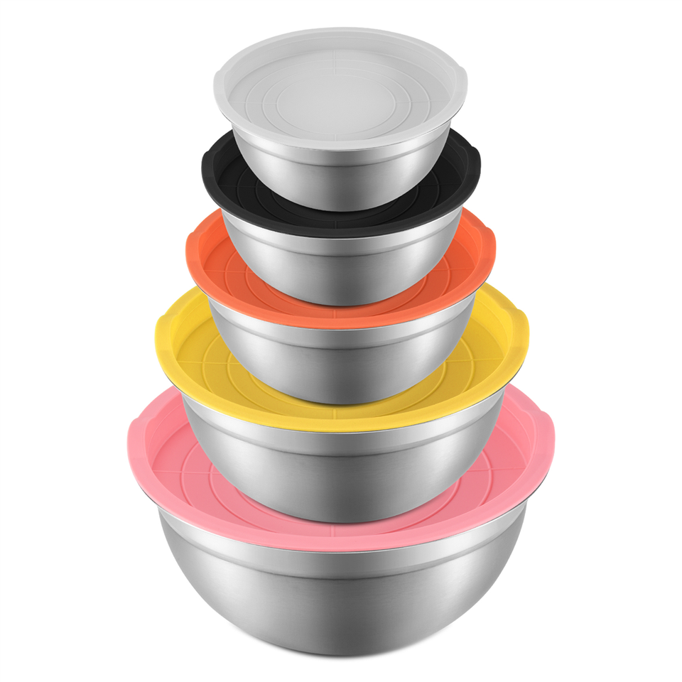 

Миска для смешивания с крышкой из 5 штук, набор салатниц-гнездышек из нержавеющей стали для приготовления, смешивания и подачи на стол